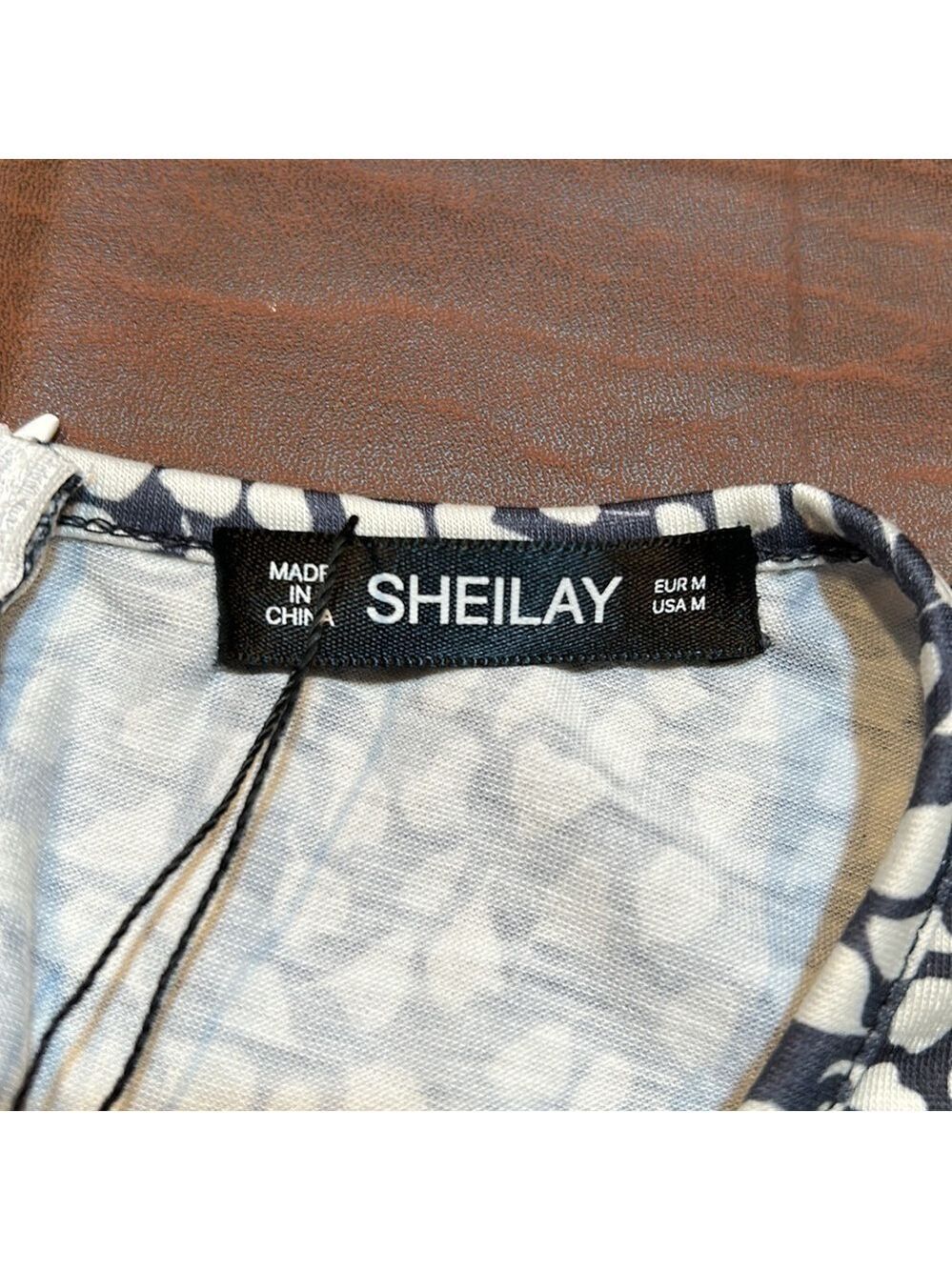 SHEILAY Dark Gray & Cream Print Wrap Dress Size M. NWT! - Picture 6 of 7